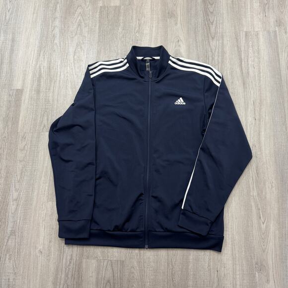 Adidas Essentials Warm Up 3 Stripes Track Jacket Mens XL Blue Striped Sweatshirt - Picture 1 of 9